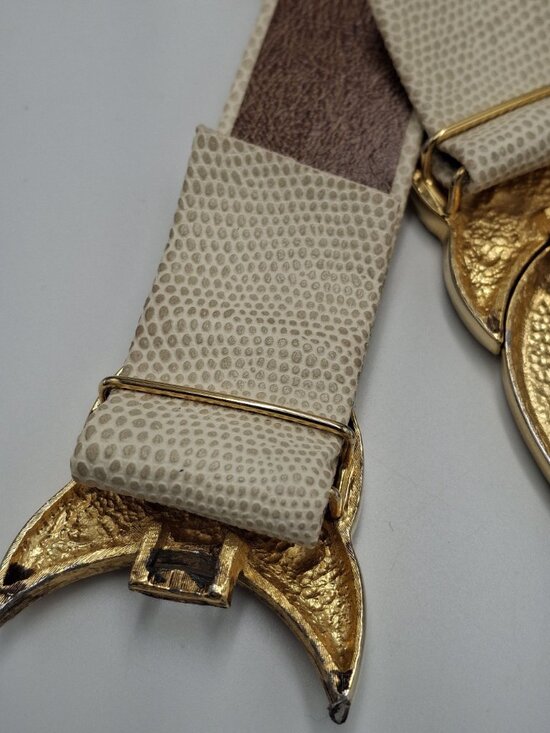 VTG 70s 80s Ornate  Gold-Tone Buckle Embossed Beige/Brown  Textured  Belt main image 5